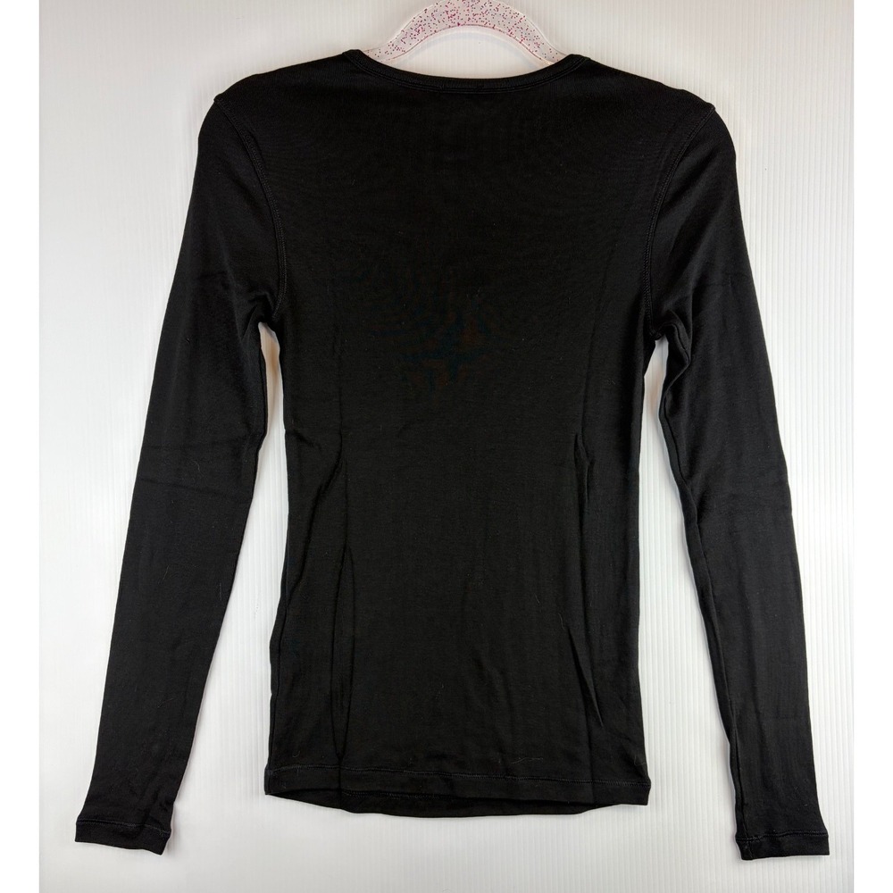 Splendid Shirt Black Ribbed Supima Cotton Modal Long Sleeve Luxe Basic Egypt - Picture 2 of 4